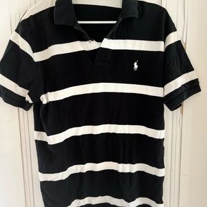 Polo by Ralph Lauren Black and White Striped Knit Polo Sz M
Pit to pit 22” L 29”